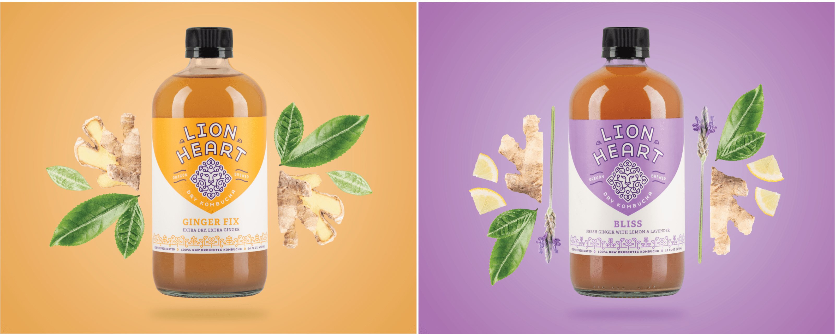 Lion Heart Kombucha packaging design