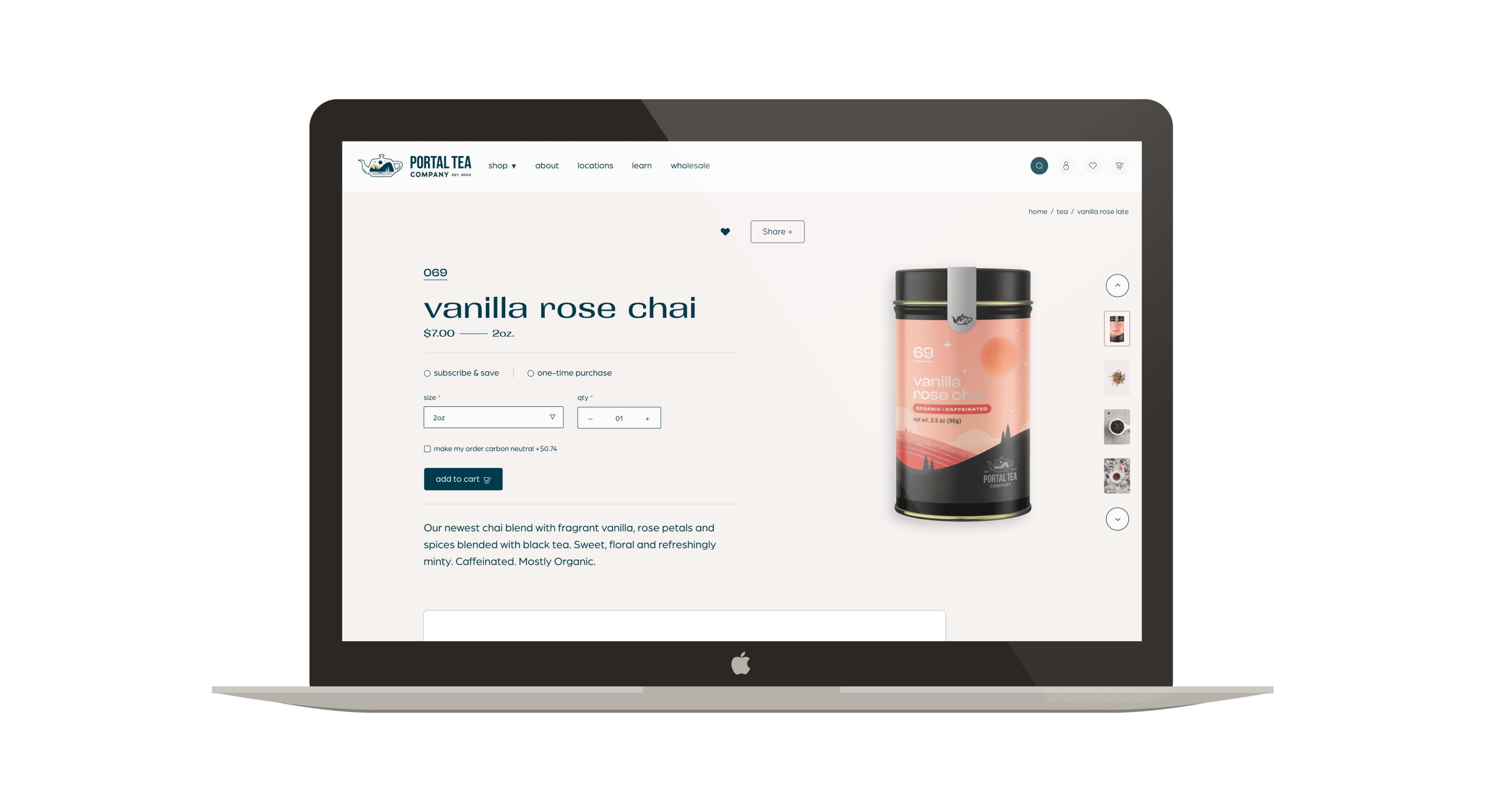 vanilla rose chai webpage