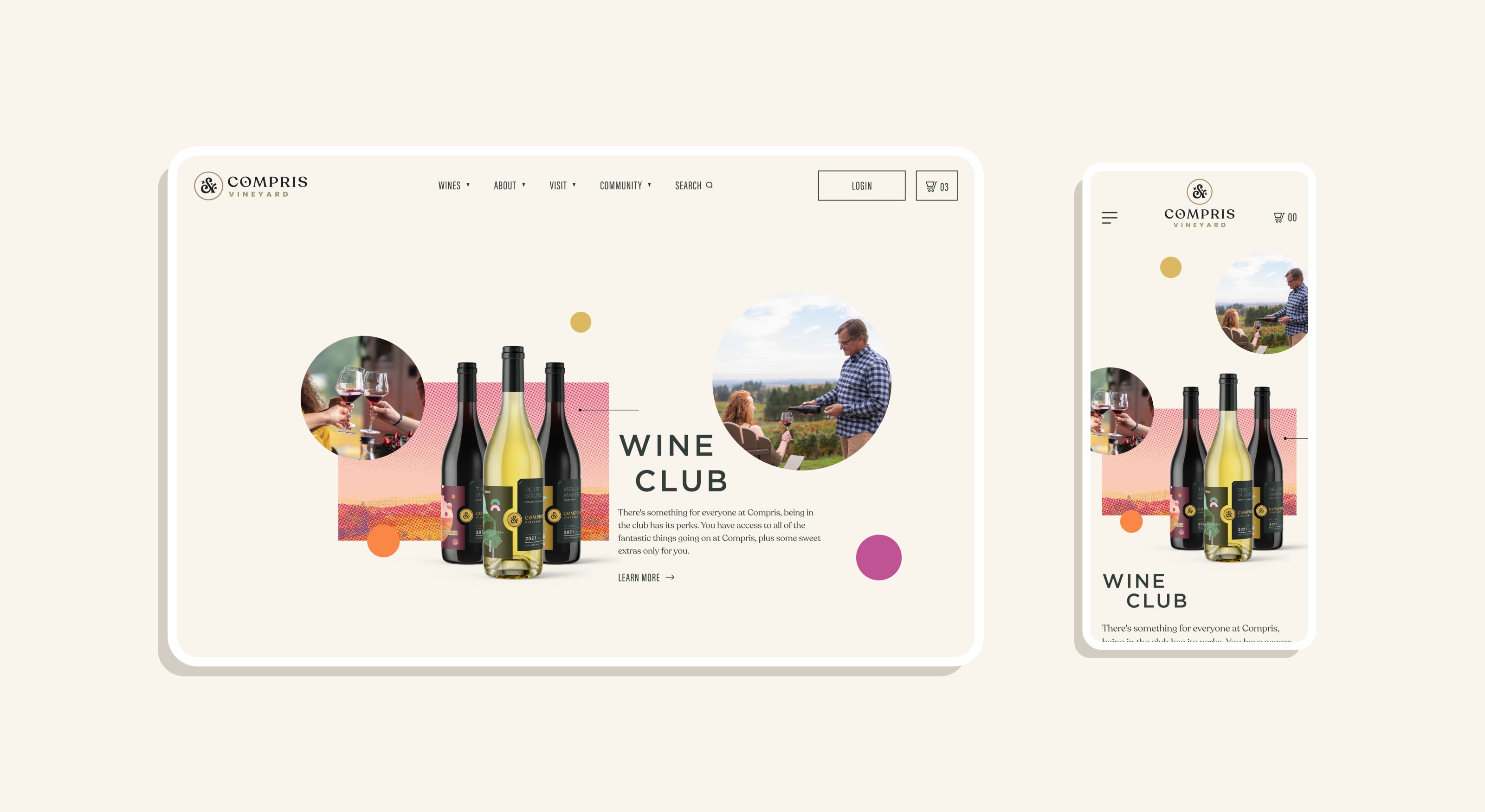 compris wine club module mocked up on desktop and mobile