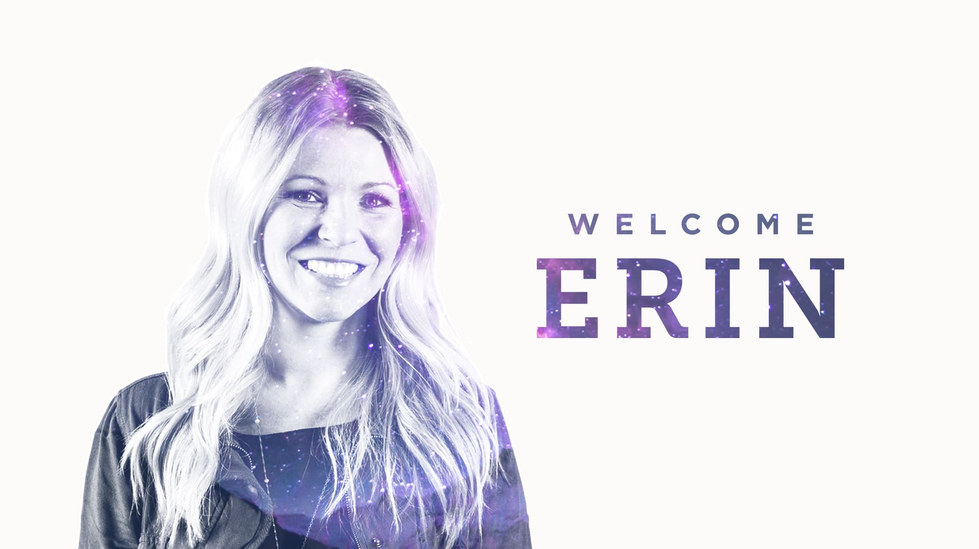 Welcome Erin Shorthill, Jr. Designer at Murmur Creative, smiling with a galaxy-themed graphic overlay.