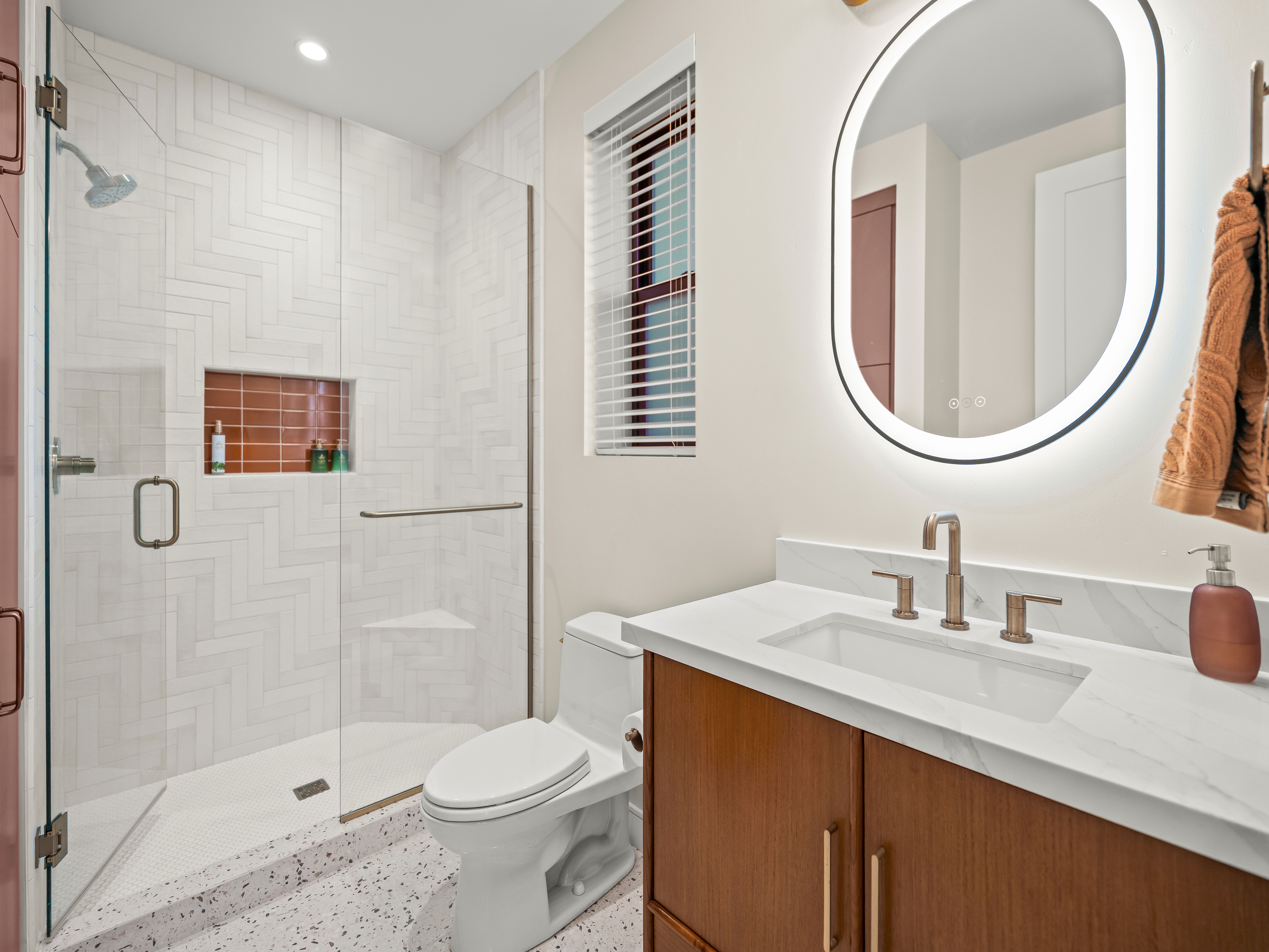 ADU bathroom with custom finishes — Cervantes project by Murray Lampert Design Build Remodel