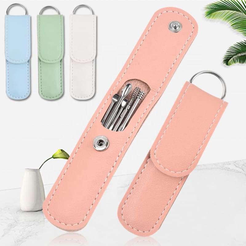 Portable Stainless Steel Ear Pick Cleaning Kit with Leather Case