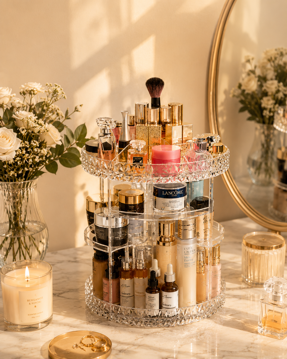 360° Rotating Crystal Makeup & Skincare Organizer