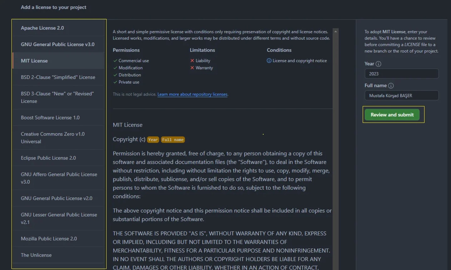 Github License, by Mustafa K. Başer