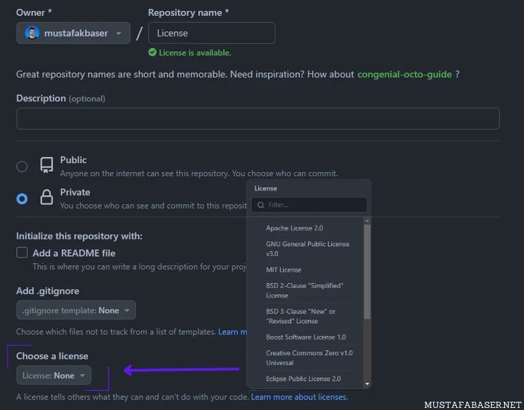 Github License, by Mustafa K. Başer