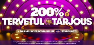 200% Tervetuliaistarjous sekä 20 ilmaiskierrosta.