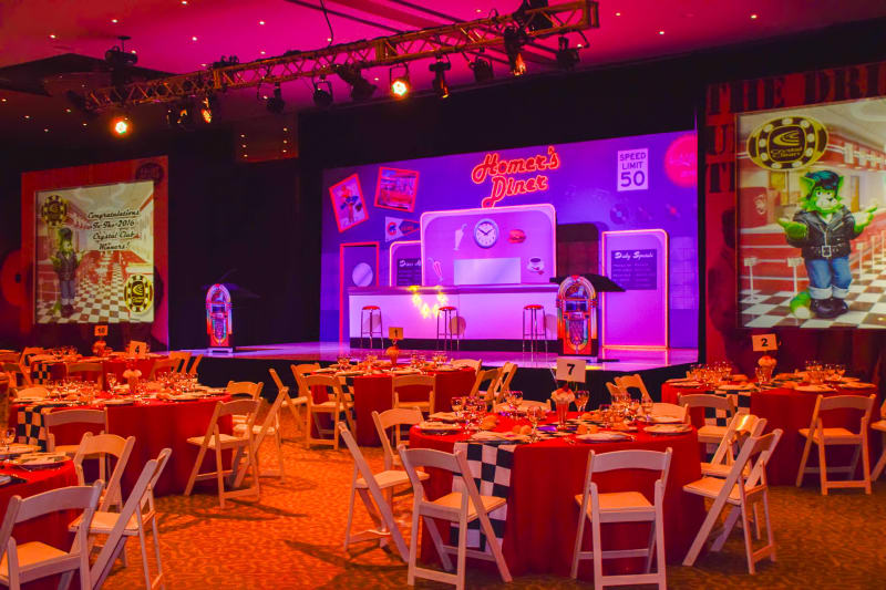 Event service suppliers preparing luxury corporate event setup