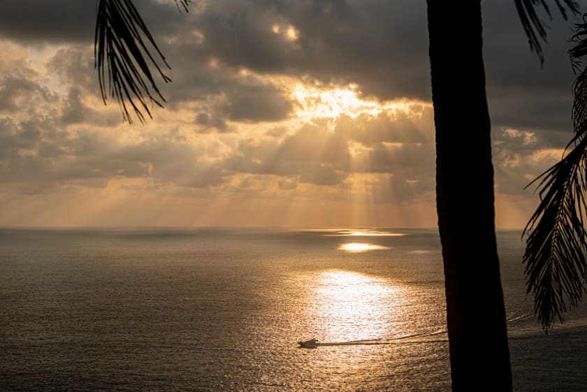 A view of the golden colors of the sunset overlooking from a suite balcony at the Flamingos Hotel in Acapulco