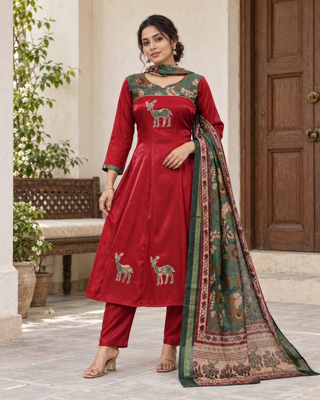 Super Soft Premium Red Anarkali Set
