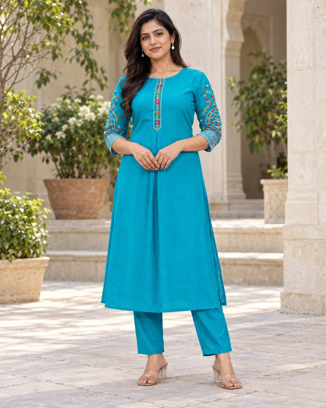 Turquoise Designer Sleeves Suit