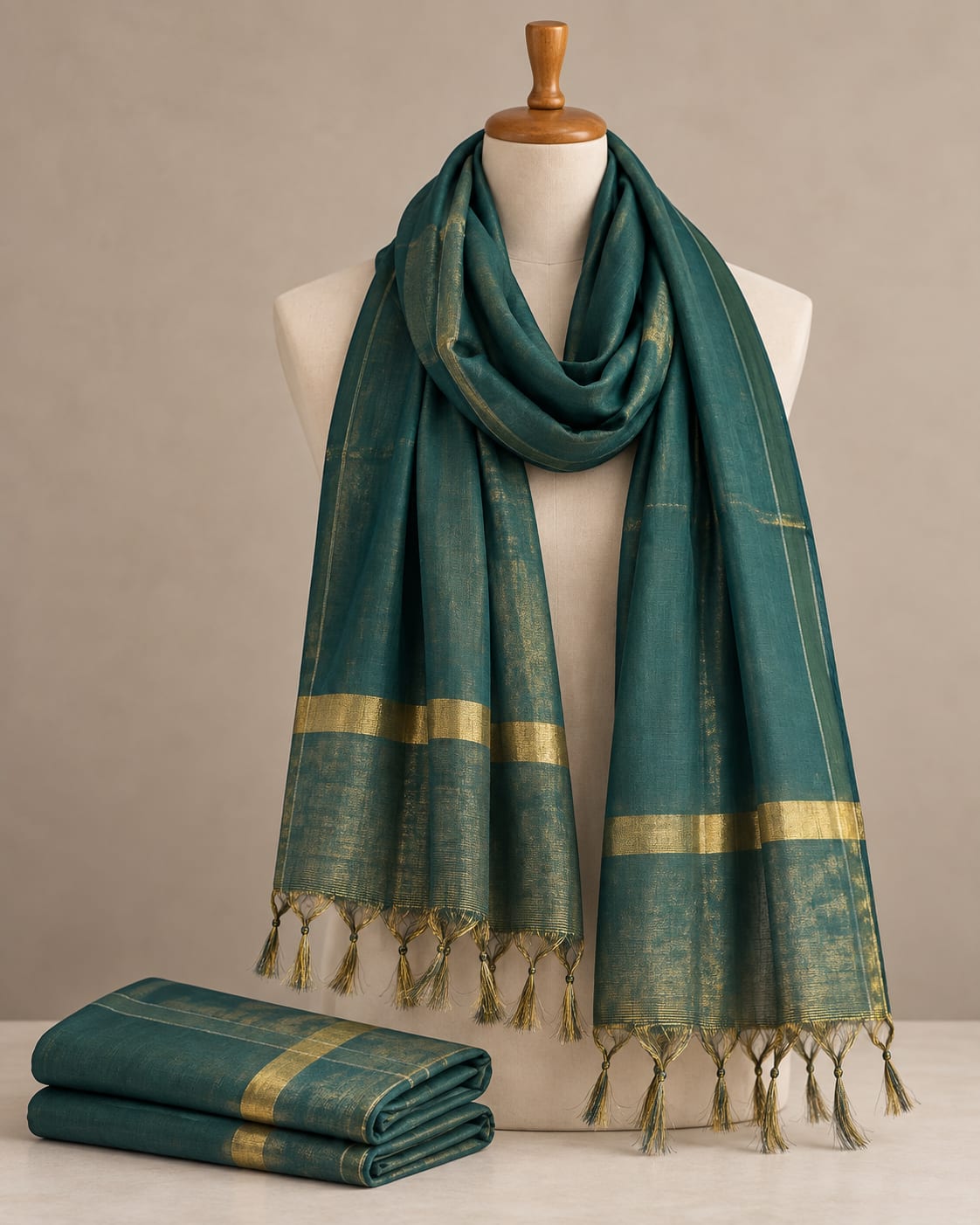 Banarasi Sunshine Teal · Gold Dupatta