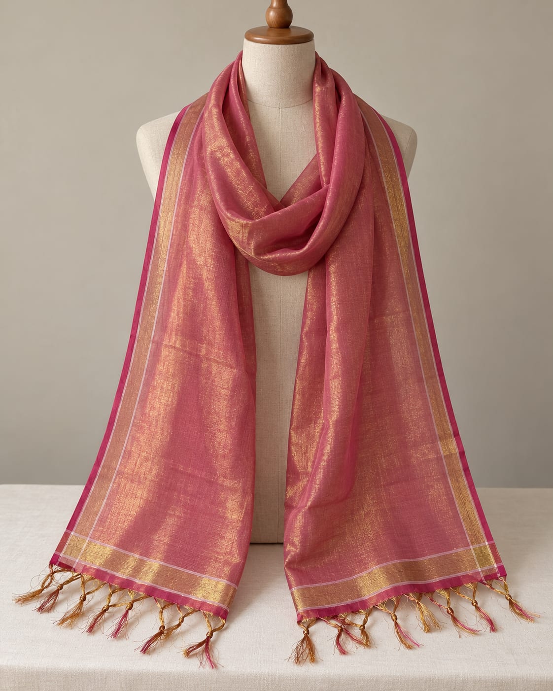 Banarasi Sunshine Pink · Gold Dupatta