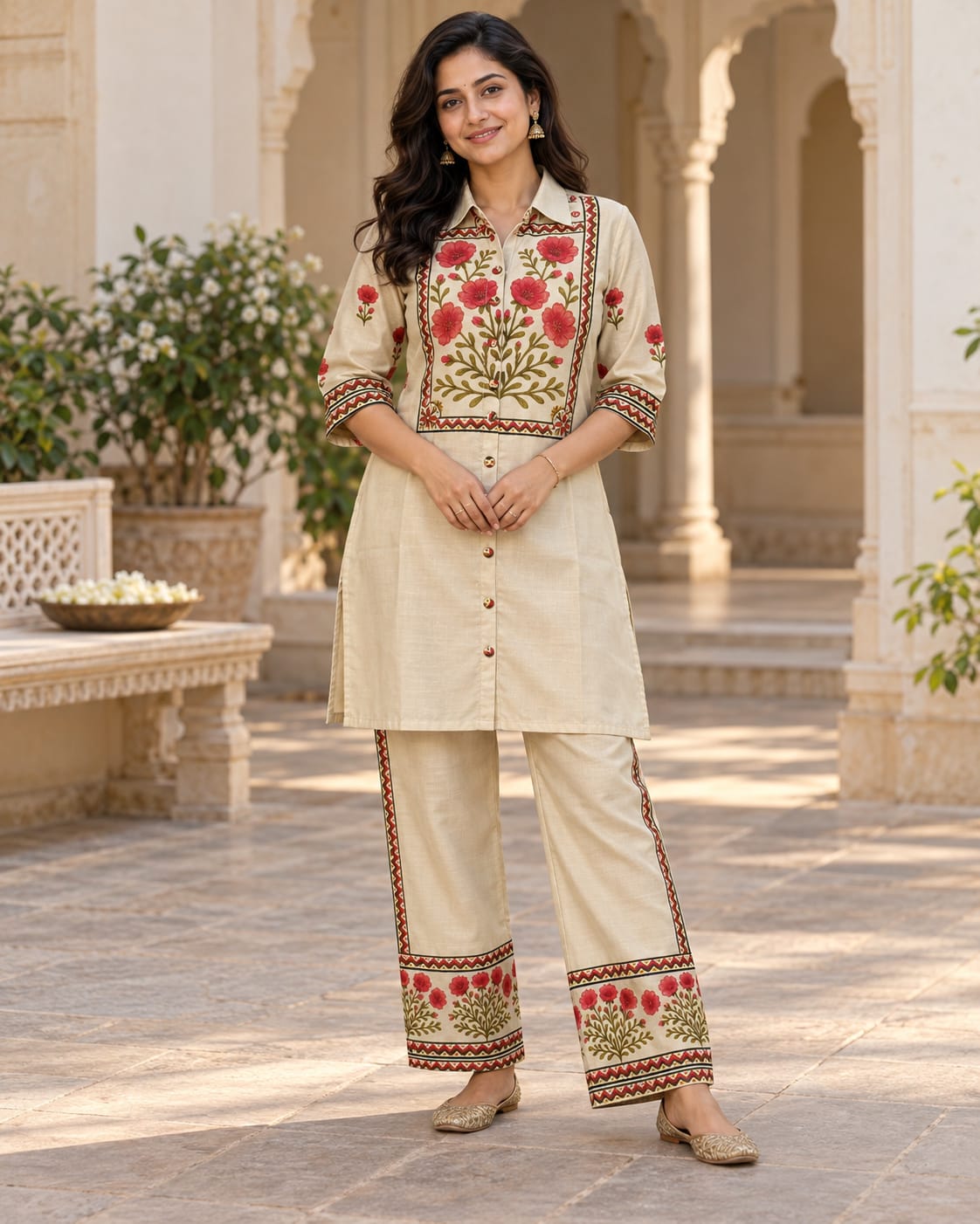 Cream Floral Co-Ord Set