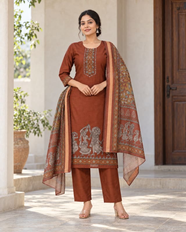 Maheshwari Rust Printed Suit
