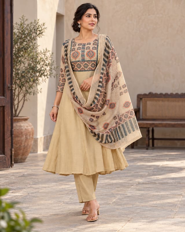 Pure Mul Chanderi Anarkali Silk Set