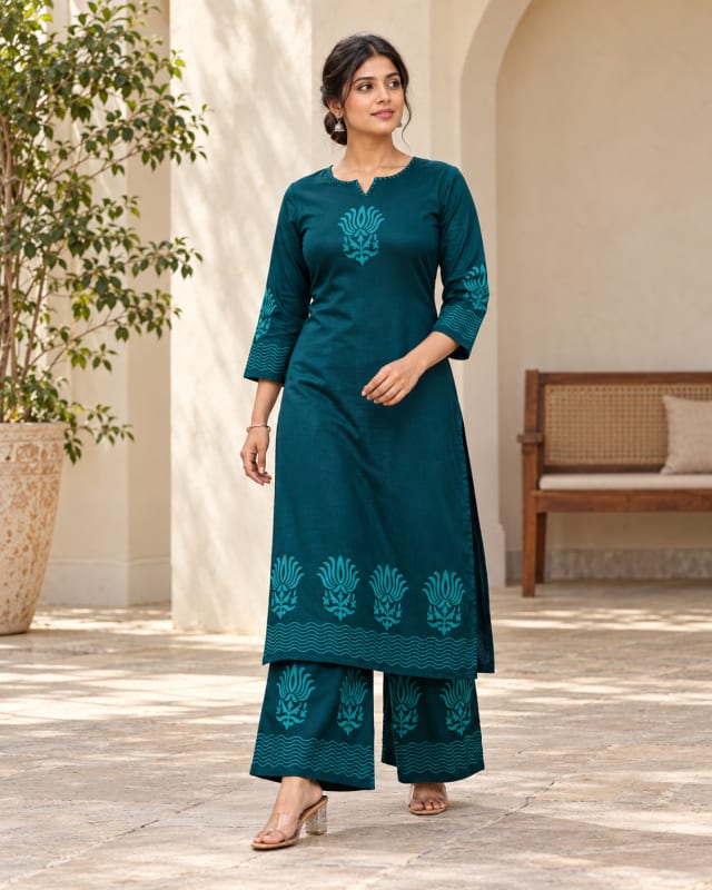 Original Gaji Silk Block Print Plazo Set