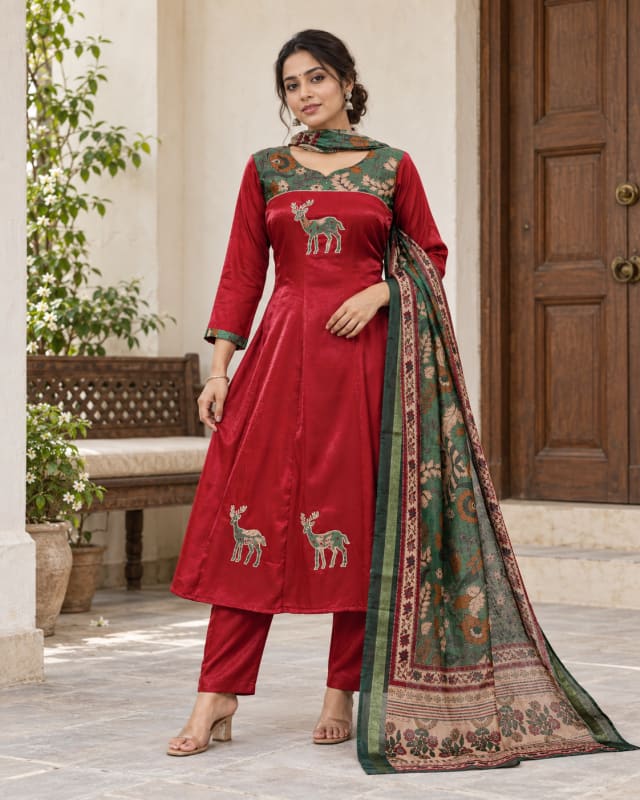 Super Soft Premium Red Anarkali Set