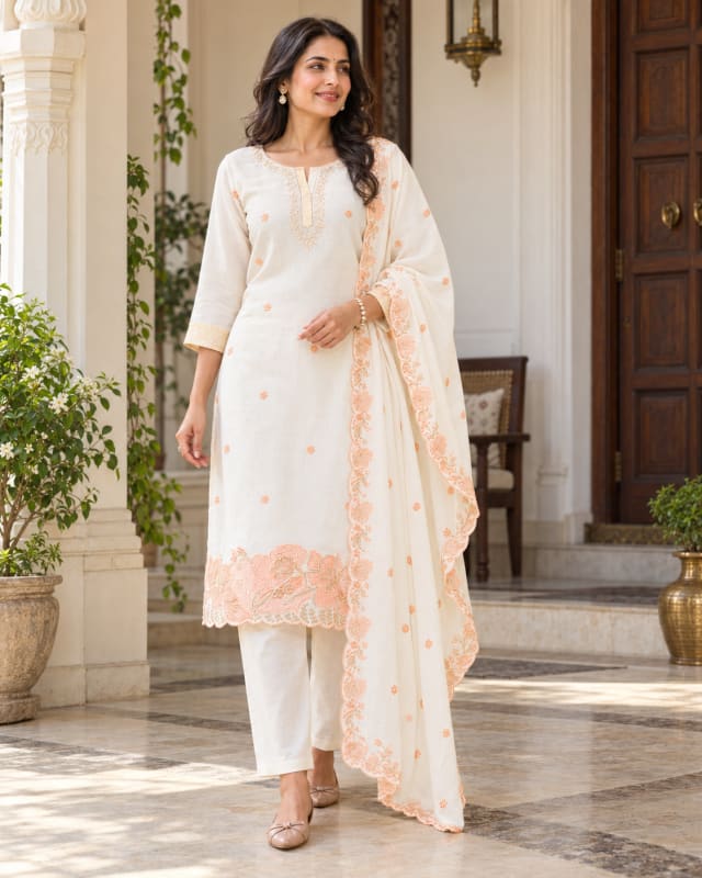 Premium Ivory & Peach Suit