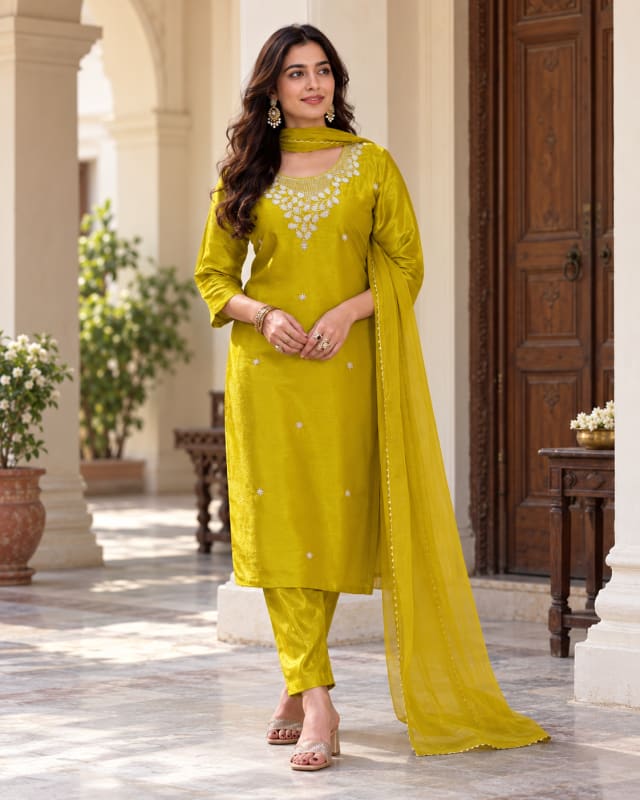 Premium Chartreuse-Suit With Heavy Beeds