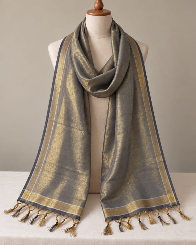 Banarasi Sunshine Grey · Gold Dupatta