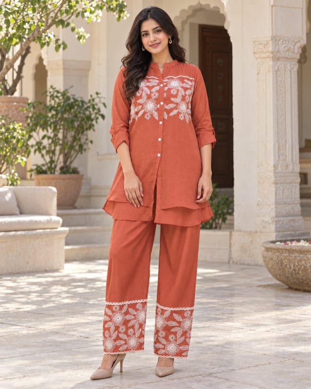Rust Floral Co-ord Set - front view