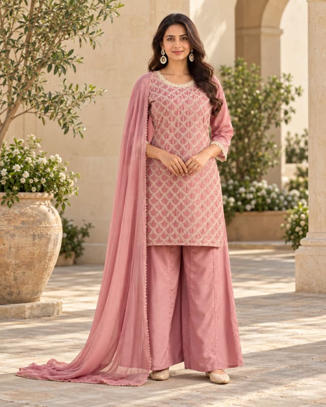 Blush Pink Palazzo Suit - front view