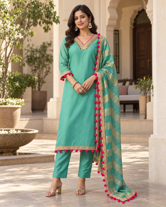 Seafoam Pom-Pom Suit - front view