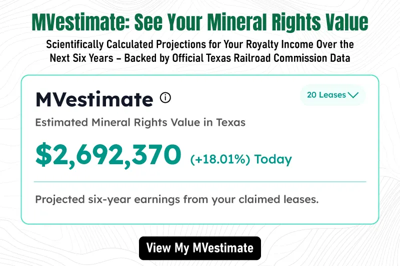 Mineral Rights Appraisal illustration showing evaluation of mineral property value and potential income from oil and gas assets.