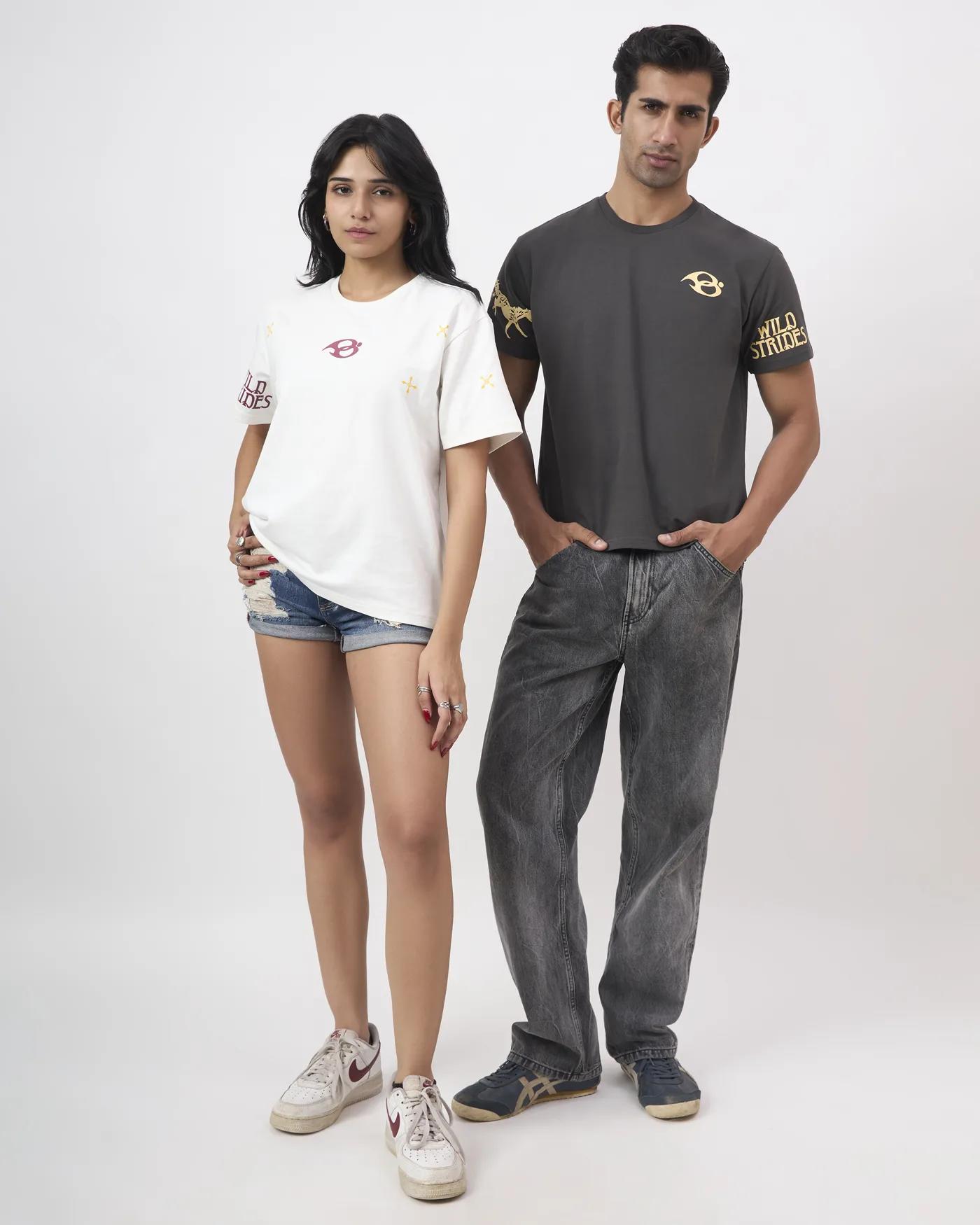 Wild Strides Tee in Ash, worn - front