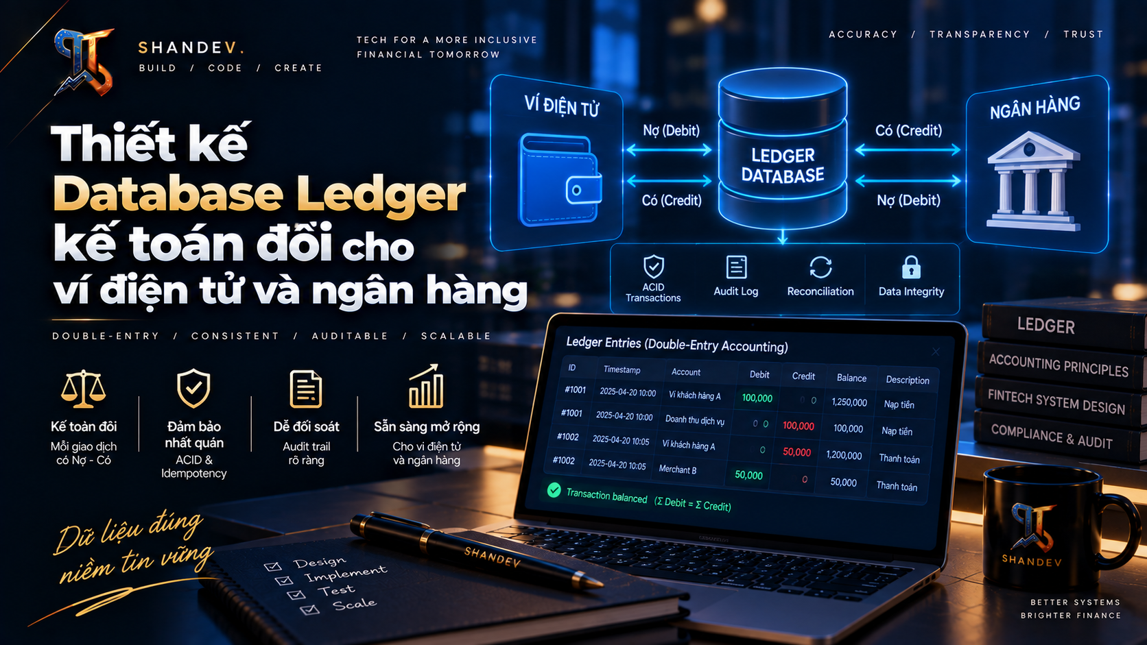 Cover image for Thiết kế Database Ledger kế toán đôi cho ví điện tử và ngân hàng