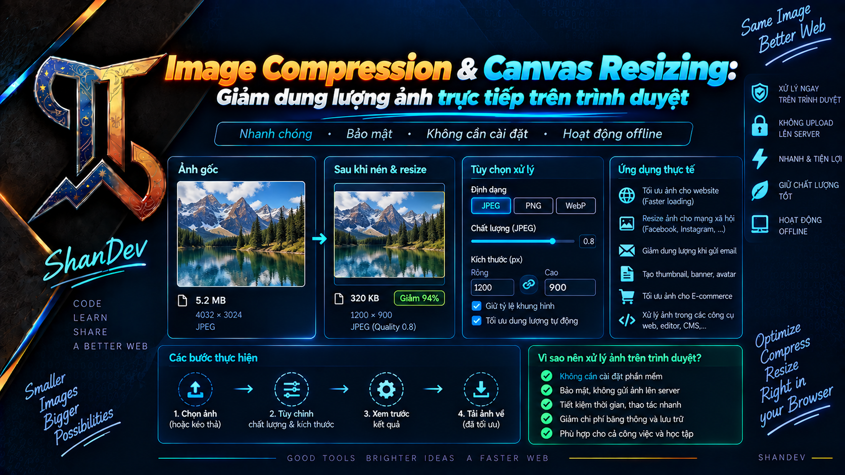 Cover image for Image Compression & Canvas Resizing: Giảm dung lượng ảnh trực tiếp trên trình duyệt
