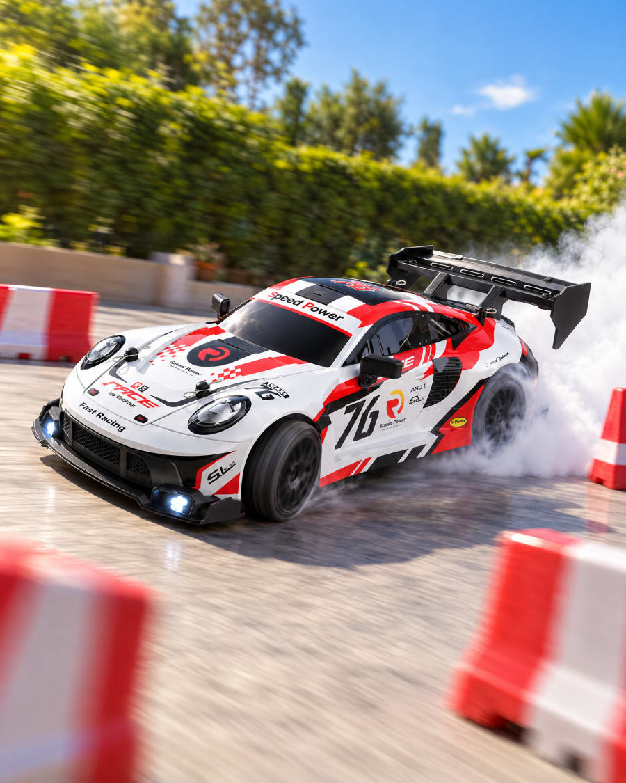 Driftzy PRO driftuje na tarasie między barierami