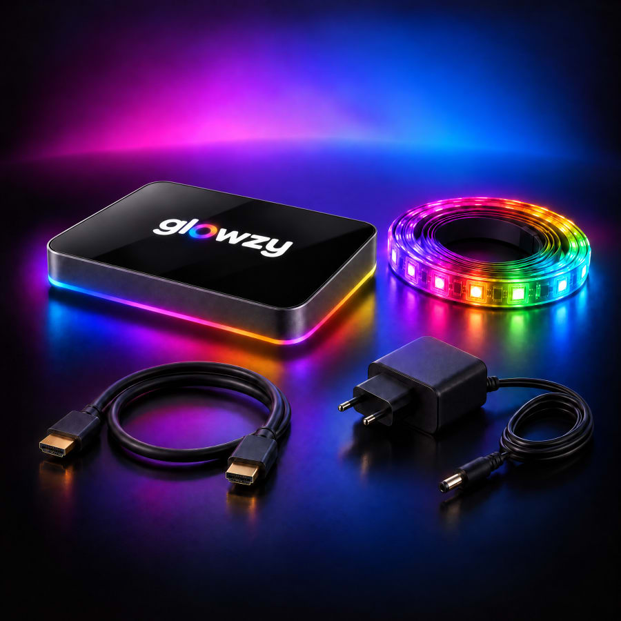 Zestaw Glowzy: box, taśma LED, kabel HDMI i zasilacz