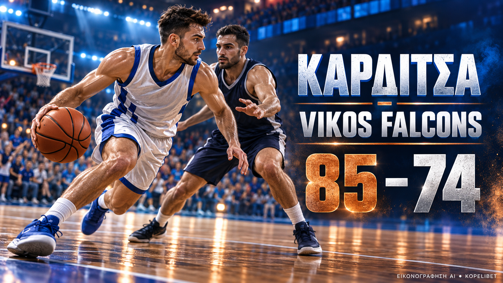 Εικονογράφηση AI για το Καρδίτσα–Vikos Falcons 85–74
