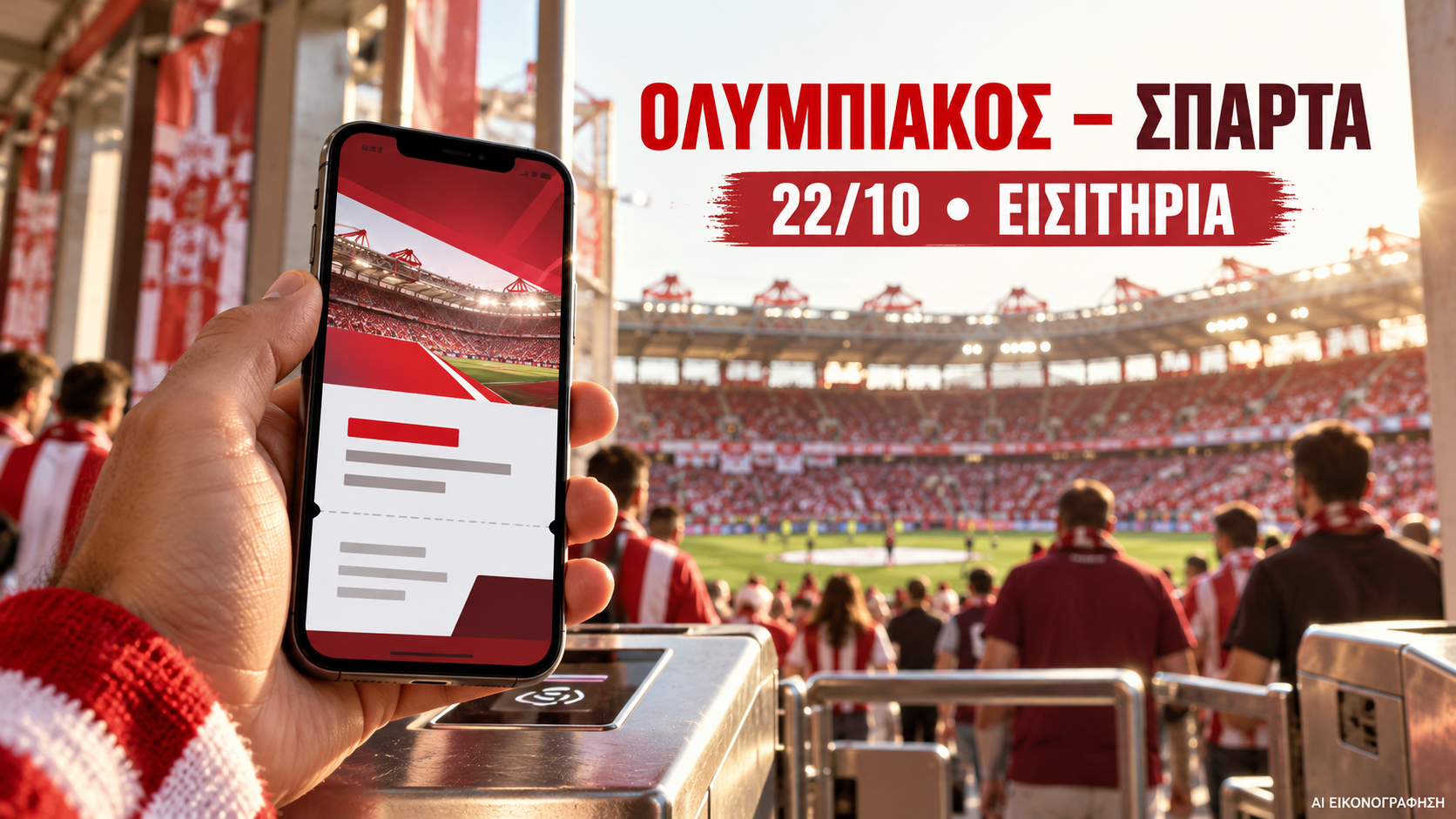 Εικονογράφηση AI ψηφιακού εισιτηρίου για το Ολυμπιακός–Σπάρτα
