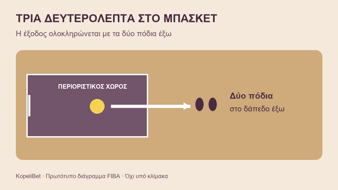 Διάγραμμα εξόδου από τον περιοριστικό χώρο με δύο πόδια εκτός στο μπάσκετ