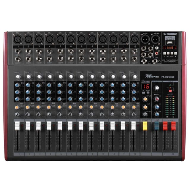 Pottenza PZ-K1212USB Mezcladora de Audio de 12 canales con USB