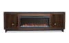 Brown electric fireplace with 2 storage cabinets