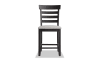 Brown and beige upholstered ladder back counter height stool.