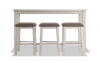 4 piece white and beige work bar set with 3 backless upholstered bar stools.