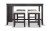 Dark brown 5 Piece kitchen island with power outlets and 4 backless upholstered stools.