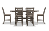 7 piece gray and beige upholstered counter height dining set.