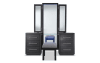 Black 6 drawer make-up vanity set with bi-fold mirror and USB charging port.