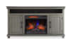 Gray electric fireplace with two storage cabinets