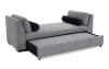 Gray upholstered backless daybed will pop-up gray upholstered trundle perfect for small bedrooms.
