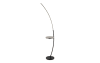 Black LED floor lamp with wireless charging shelf.