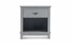 Gray nightstand with storage cubby and drawer.