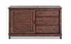 Brown 3 drawer dresser with 2 storage shelves.