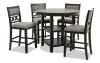 5 piece gray and brown counter height dining set that is budget friendly.