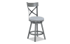Gray cross back upholstered adjustable height swivel stool.